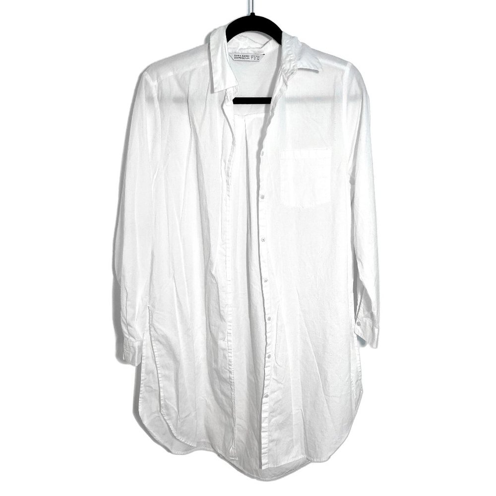 Zara Basic White Button Front Short Shirt Dress C… - image 1